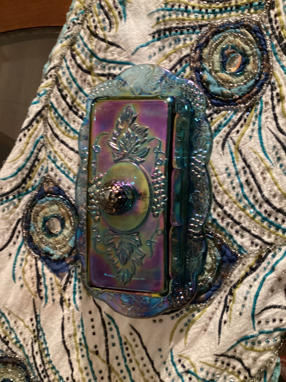 Iridescent Carnival Glass Butter Dish - Multicolor